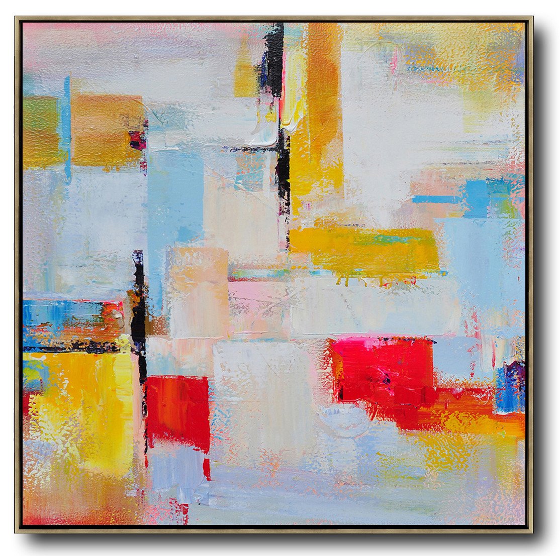 Large Abstract Painting Canvas Art,Oversized Palette Knife Painting Contemporary Art On Canvas,Canvas Painting Wall Decor,Grey,Yellow,Red,Sky Blue.etc